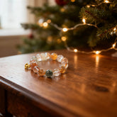 Handmade natural crystal bracelet arranged to symbolize the harmonious flow of energy, balance, and mindful presence.