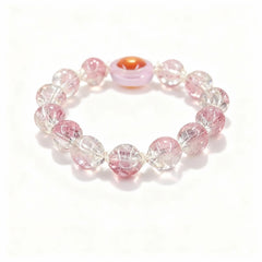 Crisp and Silent Pink Crystal Glass Bracelet with 13 beads and silver spacers, for meditation and healing temple energy.