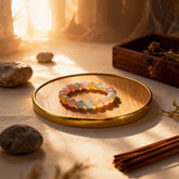 Close-up of the rabbit hair crystal beads, showcasing unique patterns that embody cosmic harmony and the journey of awakening.