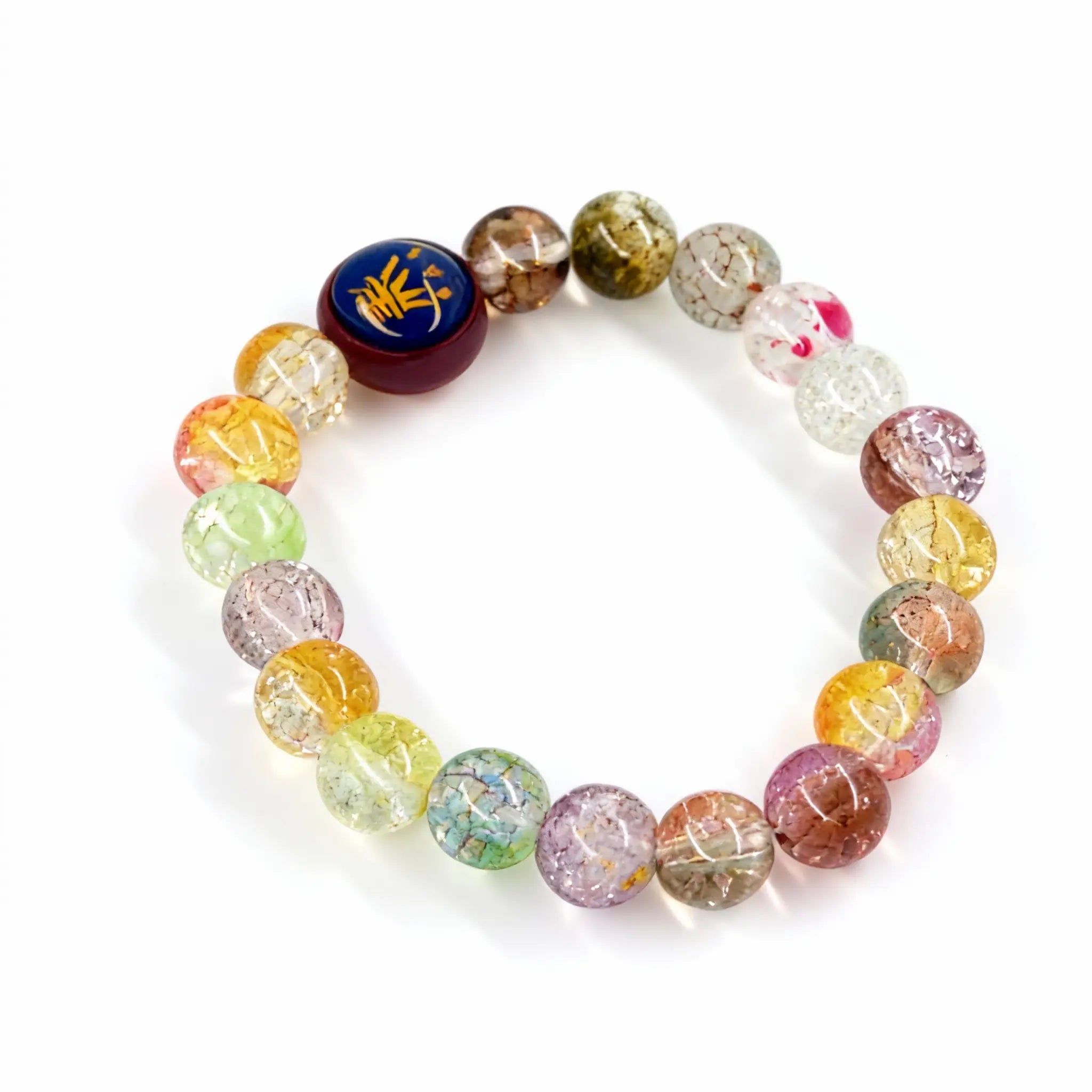 BodhiPulse ‘Amber - Eternal Glow’ 20-bead multicolor crystal glass bracelet from The Seven Jewels Pure Land Collection, a source of warm radiance and calm.