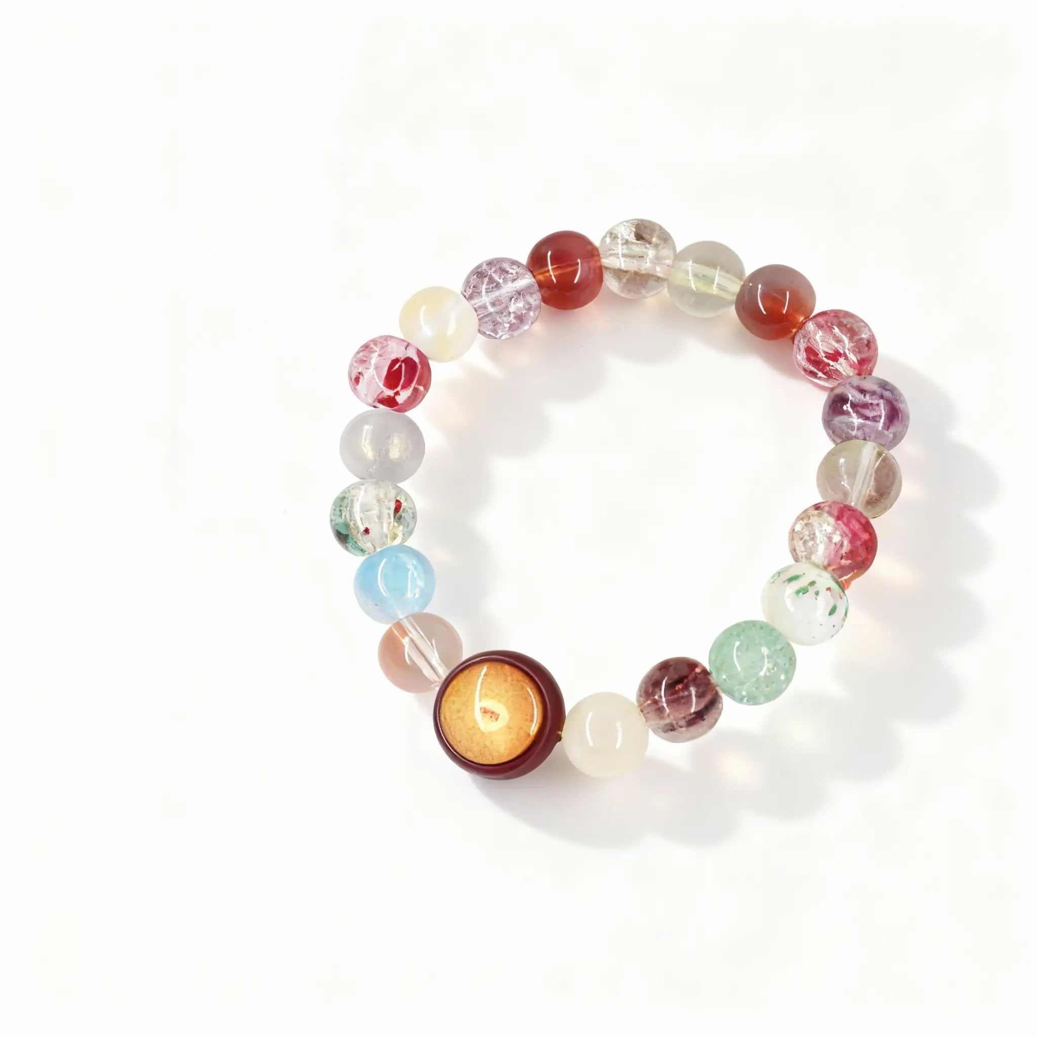 BodhiPulse ‘Lapis Lazuli - Radiant Embrace’ 19-bead multicolor crystal glass bracelet from The Seven Jewels Pure Land Collection, for positive energy and good fortune.
