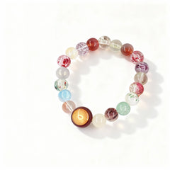 BodhiPulse ‘Lapis Lazuli - Radiant Embrace’ 19-bead multicolor crystal glass bracelet from The Seven Jewels Pure Land Collection, for positive energy and good fortune.