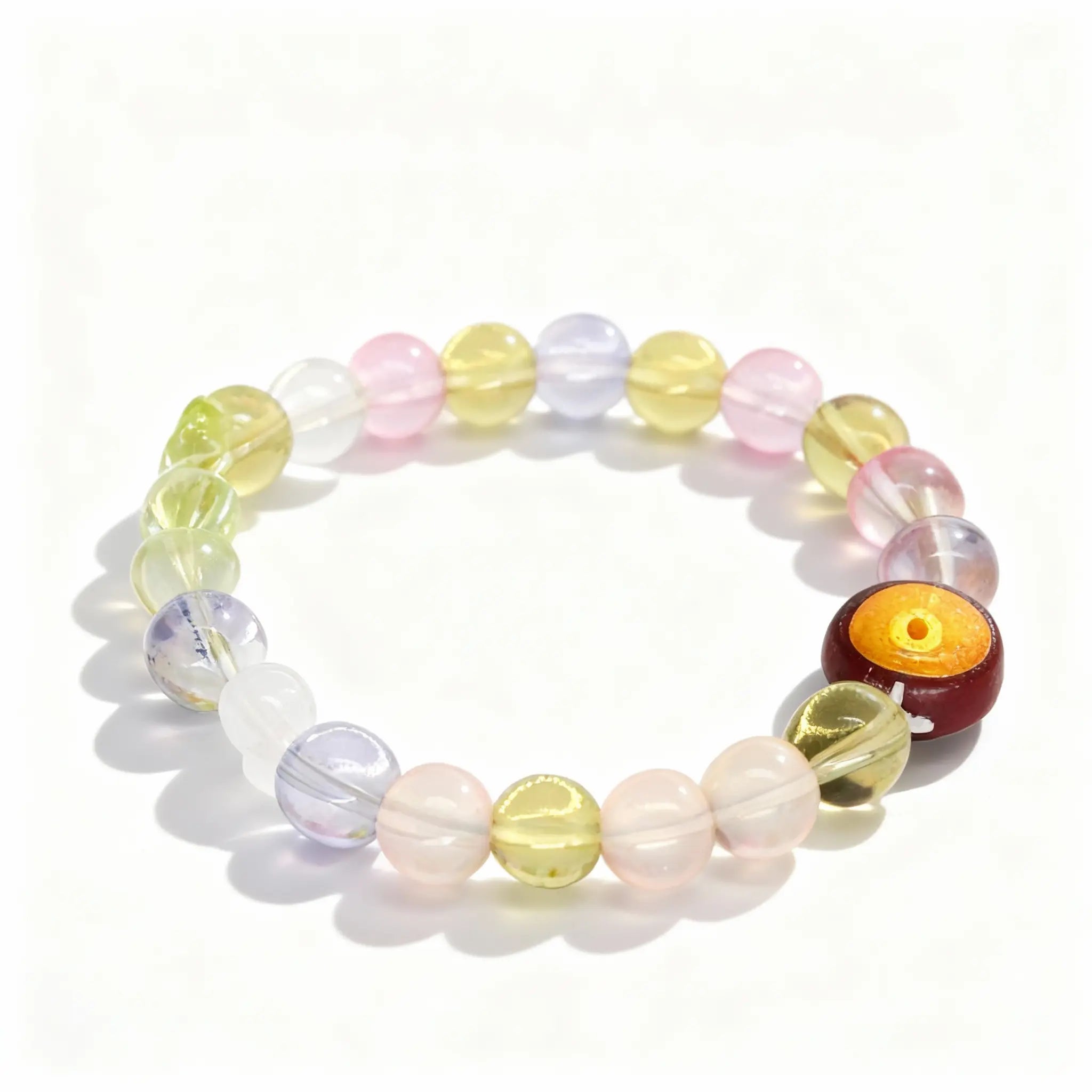 BodhiPulse ‘Pure Crystal’ bracelet with 20 colorful natural crystals from The Seven Jewels Pure Land Collection, for peace and harmony.