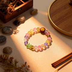 The Pure Crystal bracelet in soft light, its natural crystals radiating a serene glow to foster mindfulness and inner peace.